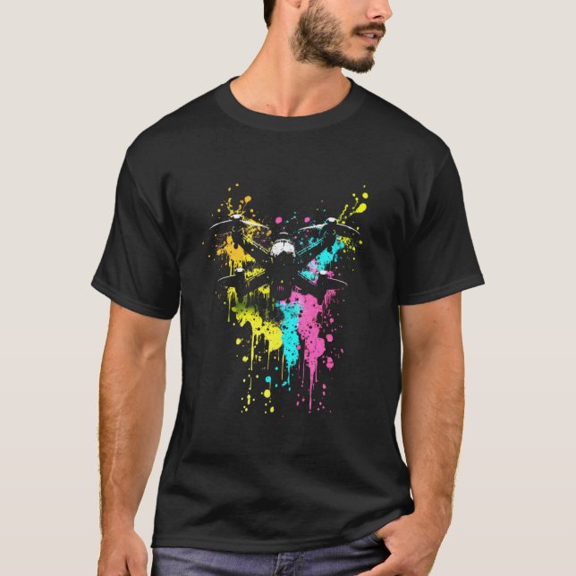 Drone Splash Quadrocopter Drone Pilot Retro Drone T-Shirt (Vorderseite)