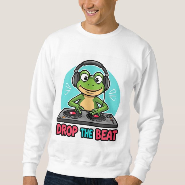 Drop the Beat Frog Hoodie Funny DJ Frog Sweatshirt (Vorderseite)