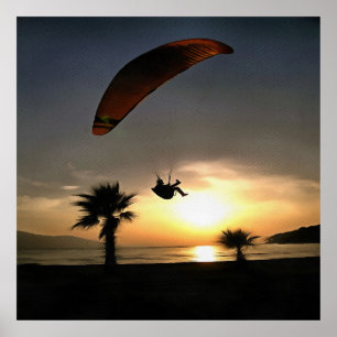 Dropzone At Dusk Adventure Paraglider Art Poster