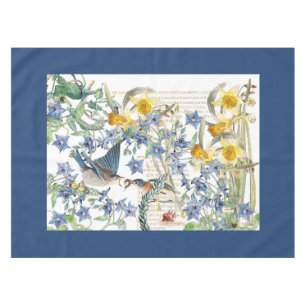 Drossel-Vogel-Narzisseborage-Blumen-Tischdecke Tischdecke