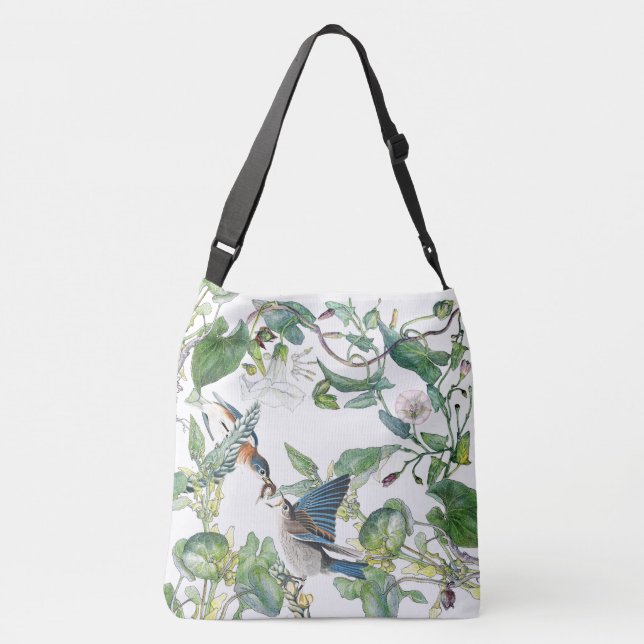Drossel-Vogel-Winden-Blumen-Taschen-Tasche Tragetaschen Mit Langen Trägern (Rückseite)