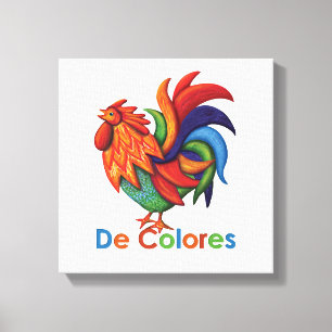 Druck 12" De Colores Rooster Gallo X12", 1,5" Leinwanddruck