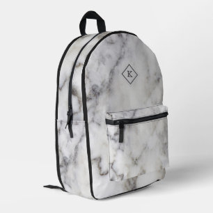 Druck aus weißem und grauem Marmor Monogramm Bedruckter Rucksack