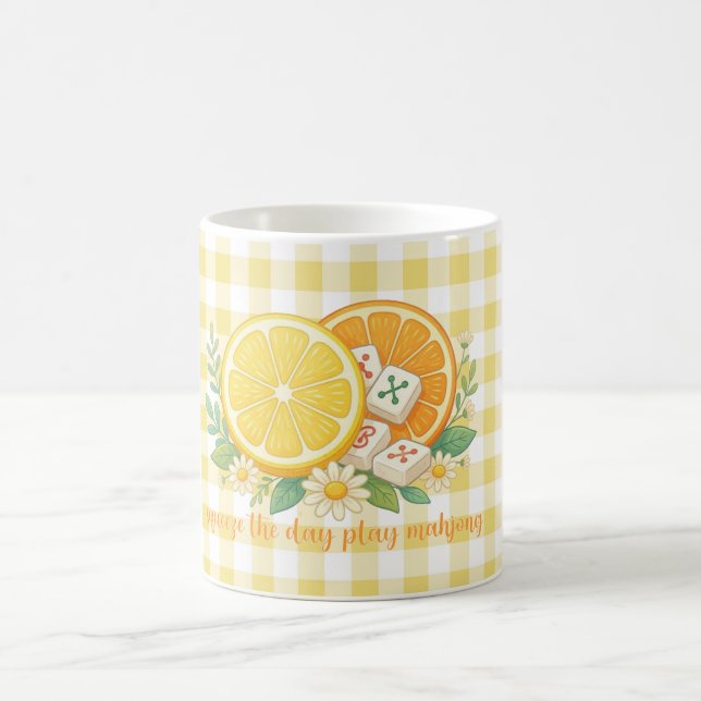 Drück den Tag Citrus Gingham Mahjong  Kaffeetasse (Mittel)