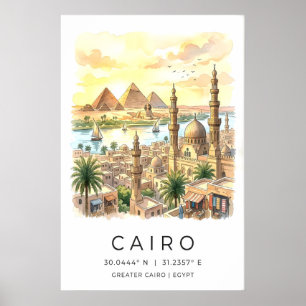 Druck der Kairo-Landschaft mit ikonischen Landmark Poster