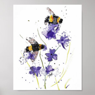 Druck der ursprünglichen Wasserfarbe von Bienen un Poster