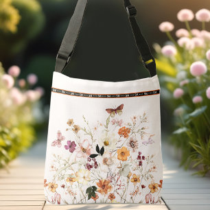 Druck der Wildblumen Beige Cottailcore-Monogramm Tragetaschen Mit Langen Trägern