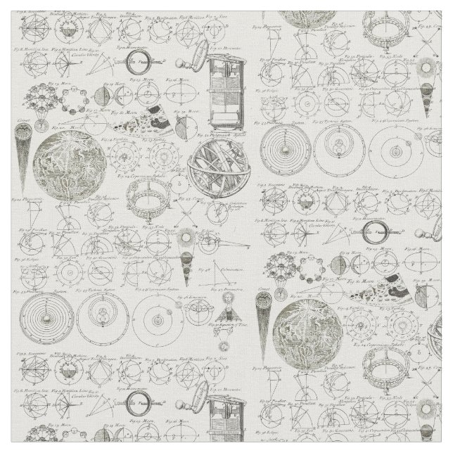 Druck des antiken 1728 Astronomiemusters Stoff (Nahaufnahme)