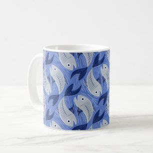 Druck des Fischblocks - blau Kaffeetasse