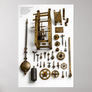 Druck des Pendeluhrenmechanismus von Galileo Poster