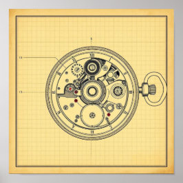 Druck einer Blaupause einer Vintage-Taschenuhr Poster
