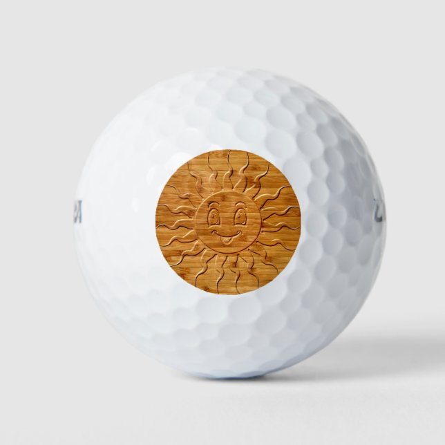 Druck eines lächelnden Sonnengesichts aus Holz Golfball (Vorderseite)