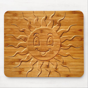 Druck eines lächelnden Sonnengesichts aus Holz Mousepad