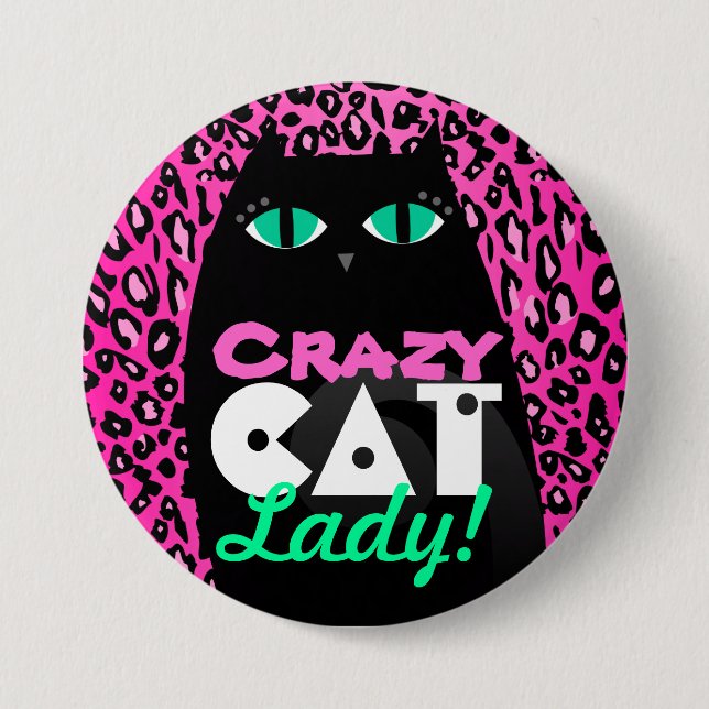 Druck-Knopf-Button "verrückte Katzen-Damen-" rosa Button (Vorderseite)
