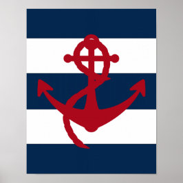 Druck Rot, Marine und Weiß des Nautic Anchor Poster