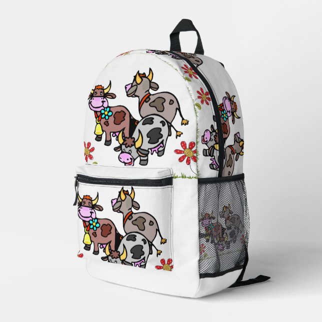 Druck Schneiden Beutel florale Kühe Moo Moo Bedruckter Rucksack (Rückseitige Ecke Rechts)