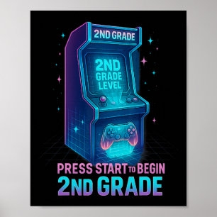 Drück Start 2. Klasse Gamer Kinder Level Auf Spaß Poster