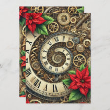 Druck-Steampunk-Uhrwerk-Spiralen & Poinsettia