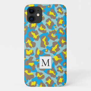 Druck und Monogramm von braunen und blauen Leopard Case-Mate iPhone Hülle