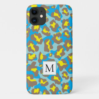 Druck und Monogramm von braunen und blauen Leopard Case-Mate iPhone Hülle