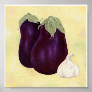 Druck von Eggpflanze und Knoblauch Poster