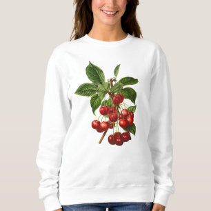 Druck von roten Kirschen im Vintage-Botanikstil Sweatshirt