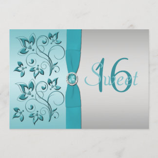 DRUCKband Aqua, silbernes Party des Bonbon-16 Einladung