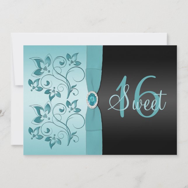 DRUCKband Blau, schwarzer Bonbon 16 lädt ein Einladung (Vorderseite)