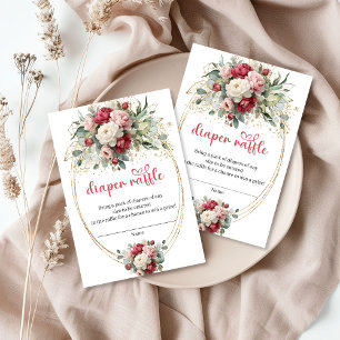 Druckbare burgunderrote florale Windel-Raffle-Kart Begleitkarte