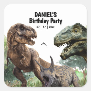 Druckbare Dinosaurier-Geburtstagsfeier, T-Rex-Gebu Quadratischer Aufkleber