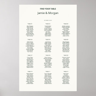 Druckbare elfenbeinfarbene Hochzeitssitzordnung fü Poster