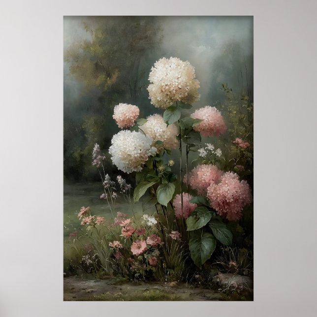 Druckbare Hydrangea-Wandkunst, Antique Frühling Poster (Vorne)