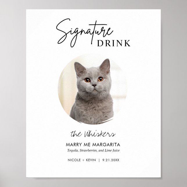 druckbare Katzenhochzeitschrift Drinks Bar signier Poster (Vorne)