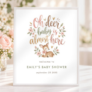 Druckbare Oh Deer Woodland Welcome Baby Shower  Poster
