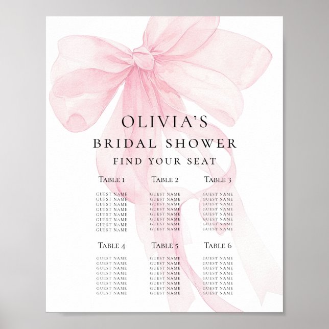 Druckbare rosa Bogen Brautparty Sitzordnung Poster (Vorne)