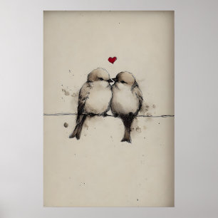 Druckbare Spatzenliebe, Herz Valentinstag Druck Poster