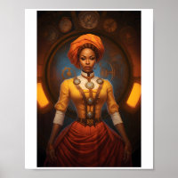 Druckbare Steampunk-afrikanische Lady-Imitate Ink