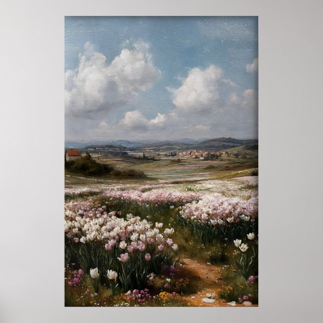 Druckbare Tulpen-Wandkunst, Antike Frühlingsblume Poster (Vorne)