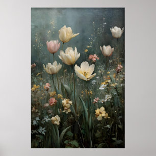 Druckbare Tulpen-Wandkunst, Antike Frühlingswiese Poster