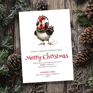 Druckbare Weihnachtskarte mit skurrilen Hühnern Feiertagskarte