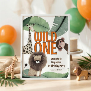 Druckbare Wild One Safari Begrüßung 1. Geburtstag Poster
