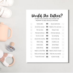 Druckbares Babyshower-Spiel: Würde sie eher? Briefbogen