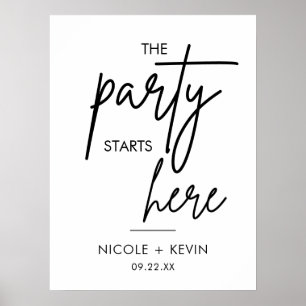 Druckbares Party beginnt hier Hochzeits-Willkommen Poster