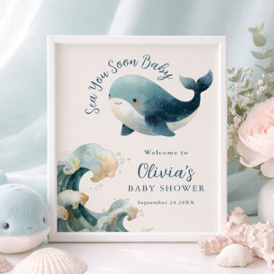 Druckbares 'Sea You Soon' Wal Baby Shower Elfenbei Poster