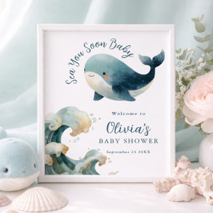 Druckbares 'Sea You Soon' Wal Baby Shower Weiß Poster