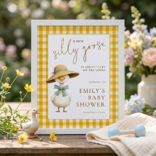 Druckbares Willkommen zur Babyparty mit gelb karie Poster