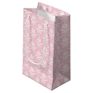 Druckbeutel mit weißem Damast, rosa und weiß Kleine Geschenktüte