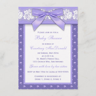 DRUCKbogen lila Blumenspitze-Baby-Dusche laden ein Einladung