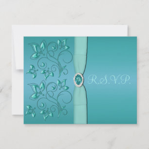 DRUCKBON Aquamarin, Aqua Floral RSVP Card