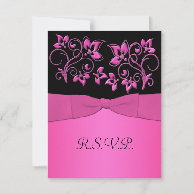 DRUCKBONschwarze, rosa, florale RSVP-Karte RSVP Karte (Vorderseite)